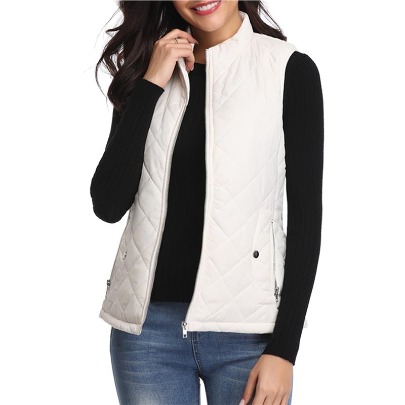 Padded Vest Gilet - A24F-Women's Quilted Vest Stand Collar Zip