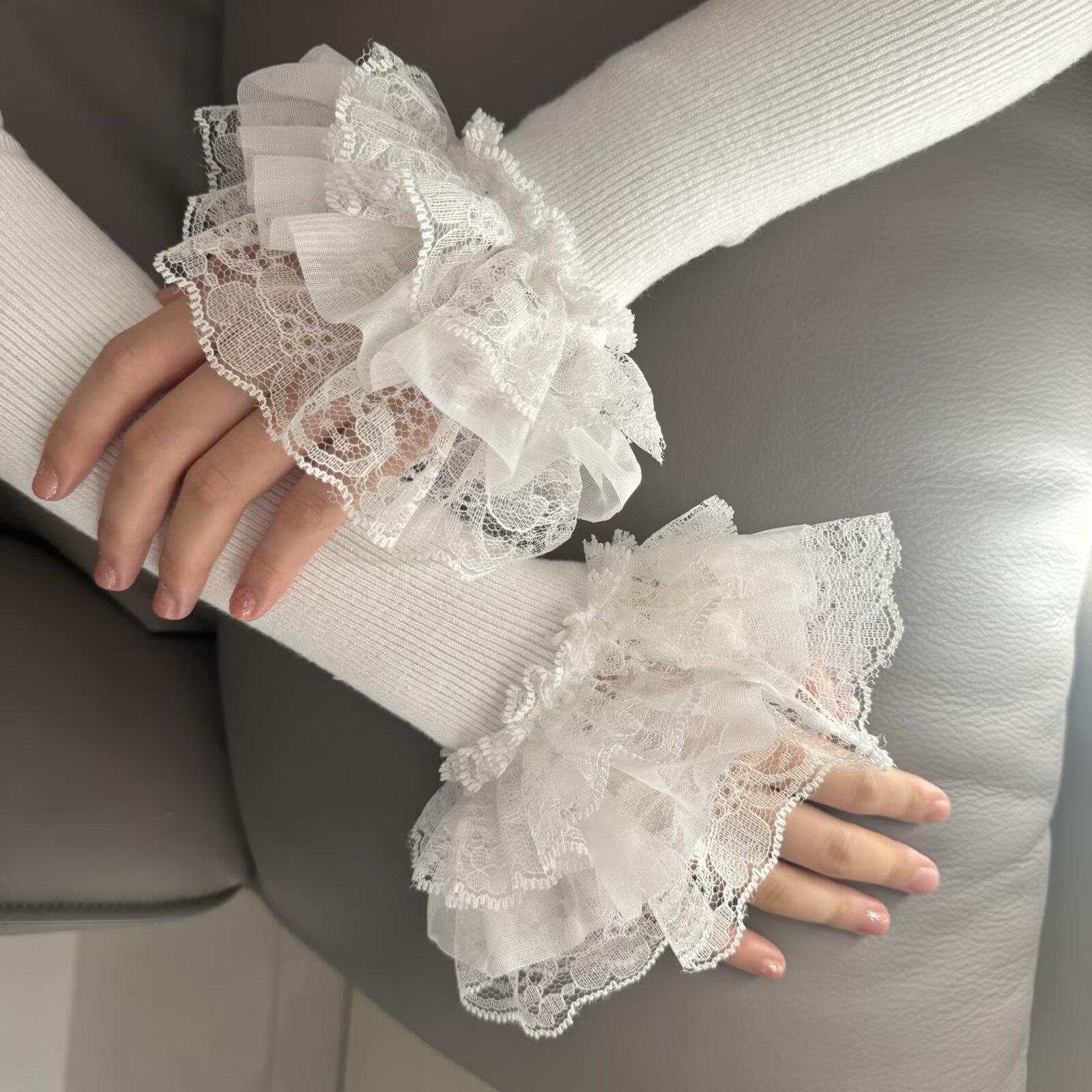 Winter Clothing Girls - * Lolita Hand Sleeve Knitted Patchwork