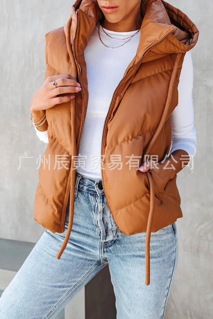 Women's Solid Color Hooded Pad - Padded Vest Gilet recensie en prijs
