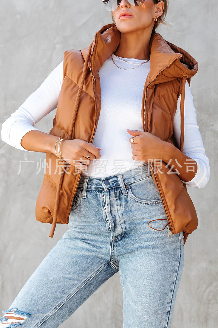 Women's Solid Color Hooded Pad - Padded Vest Gilet recensie en prijs