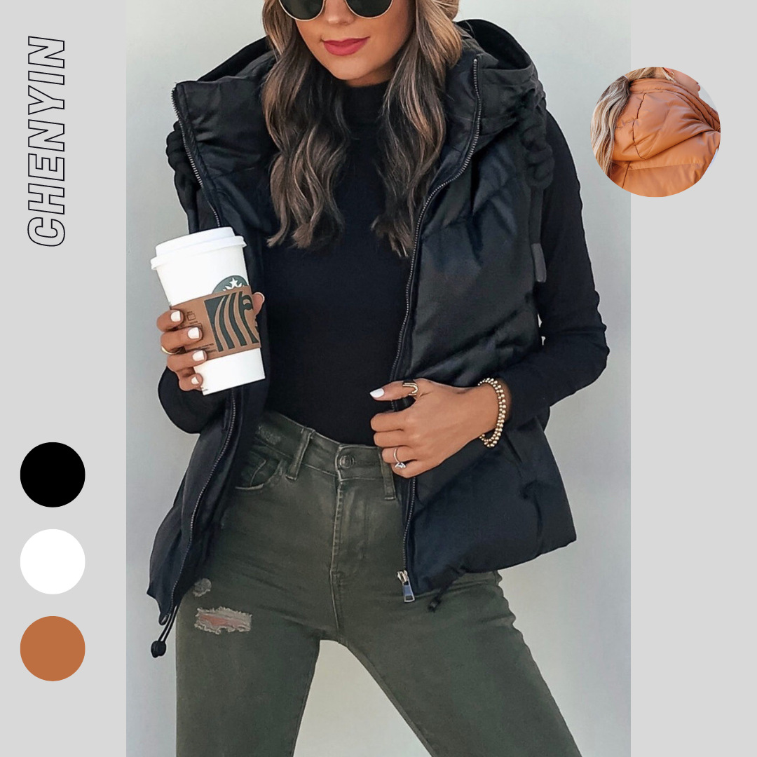 Women's Solid Color Hooded Pad - Padded Vest Gilet recensie en prijs