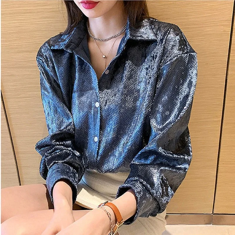 Women's Shiny Button Shirt Spr - Winter Clothing Korean recensie en prijs