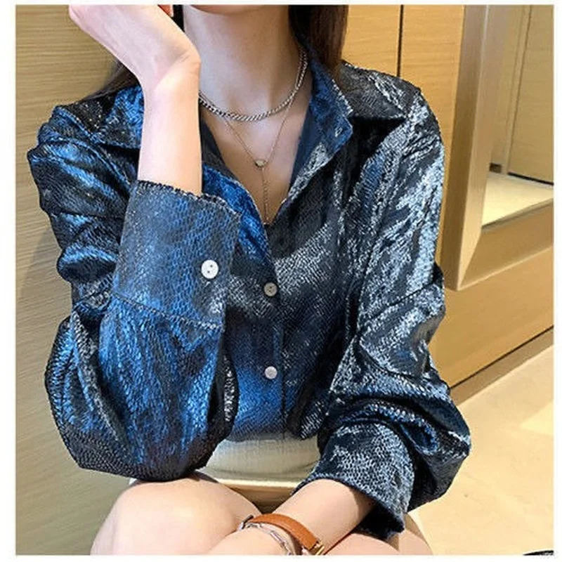 Women's Shiny Button Shirt Spr - Winter Clothing Korean recensie en prijs