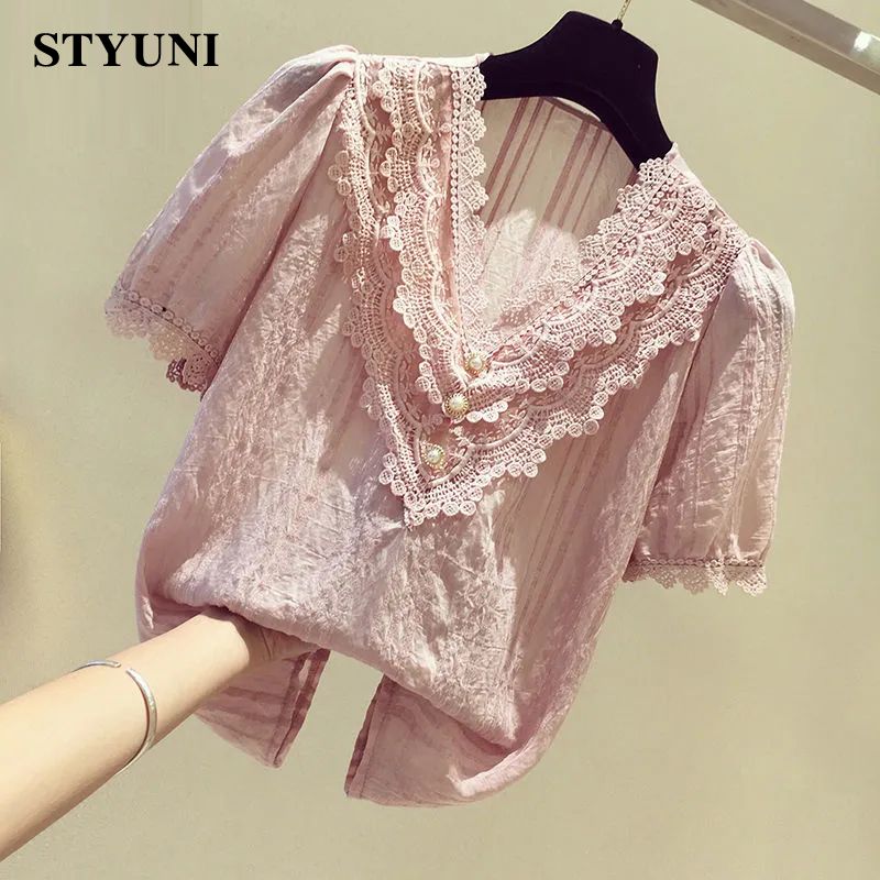 Lace Ruffles V-Neck Chiffon So - Winter Clothing Korean recensie en prijs