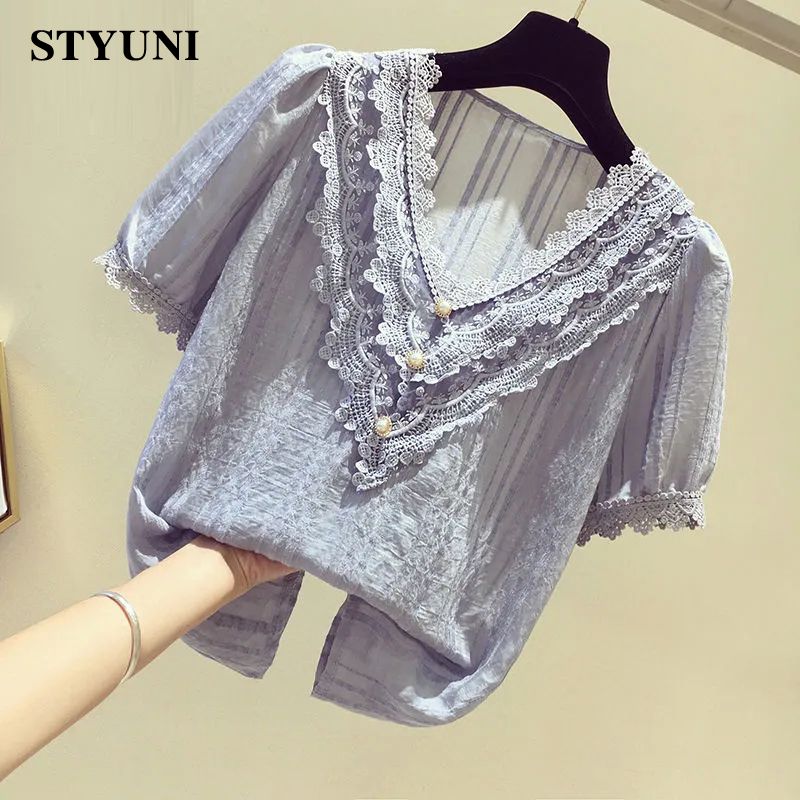 Lace Ruffles V-Neck Chiffon So - Winter Clothing Korean recensie en prijs