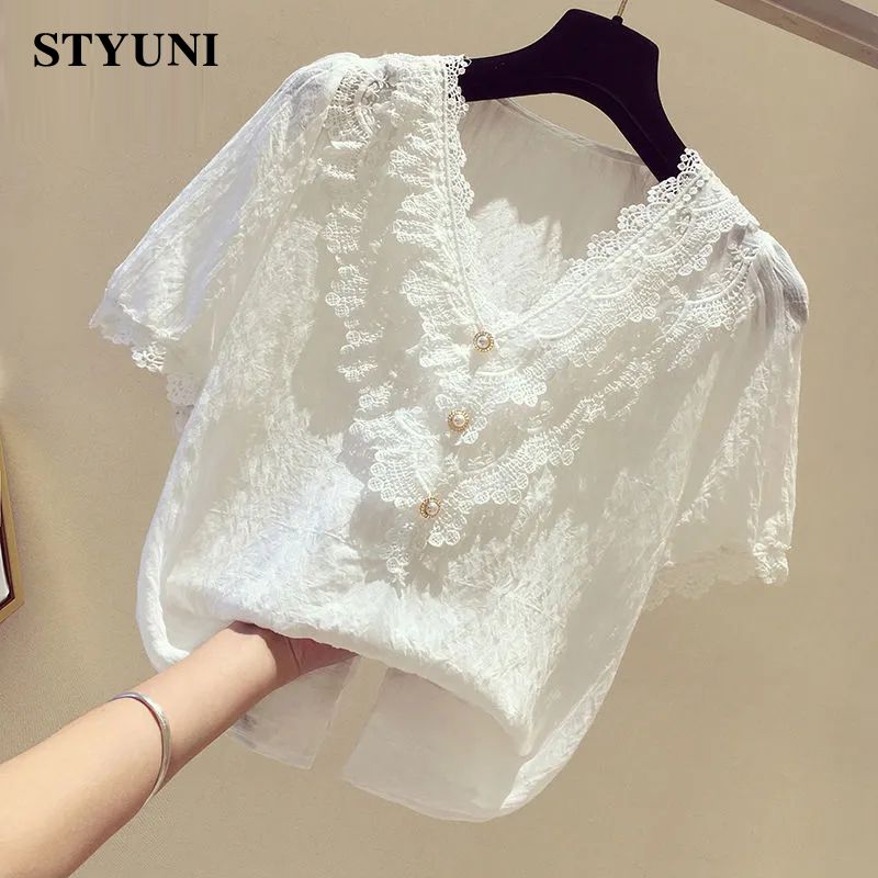 Lace Ruffles V-Neck Chiffon So - Winter Clothing Korean recensie en prijs