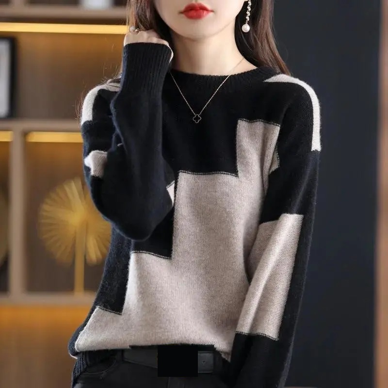 Fashion O-Neck Spliced Knitted - Winter Clothing Korean recensie en prijs