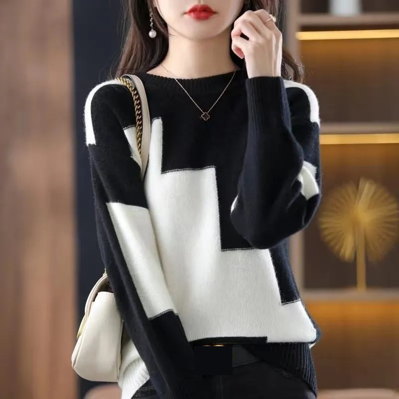 Fashion O-Neck Spliced Knitted - Winter Clothing Korean recensie en prijs